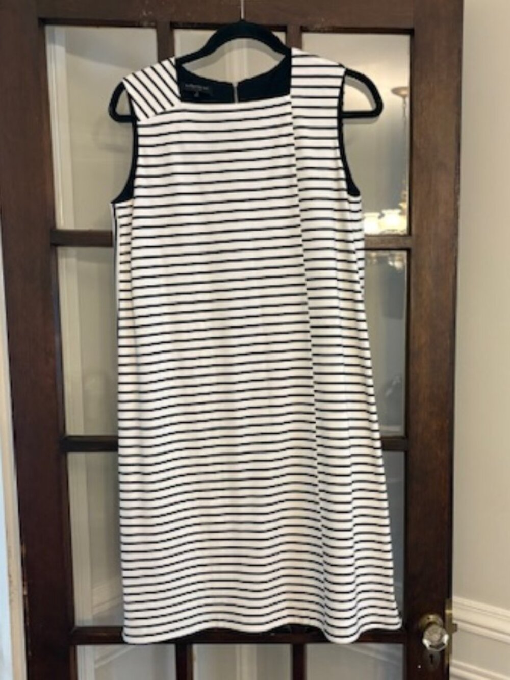 Lafayette 148 New York Blue and White Striped Shift Dress, Size Medium